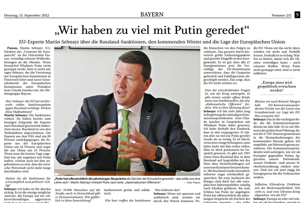 Zeitungsartikel Martin Sellmayr